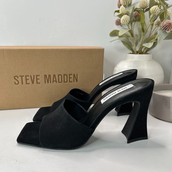 Steve Madden Fairfax Suede Heeled Slip On Sandal Black Women's 8.5 M Witchycore - Picture 4 of 12